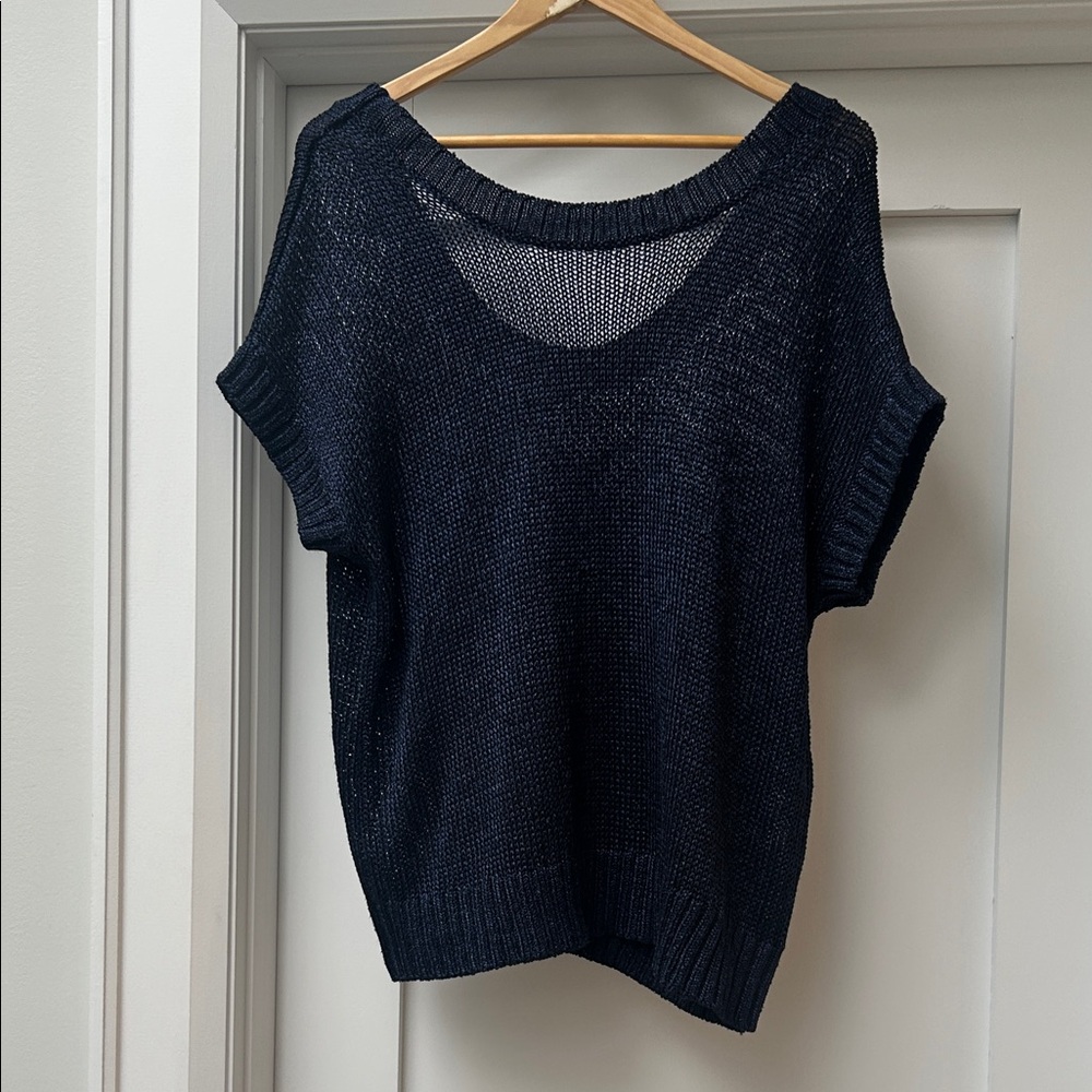 Club Monaco Navy Short Sleeve Scoop Neck Sweater